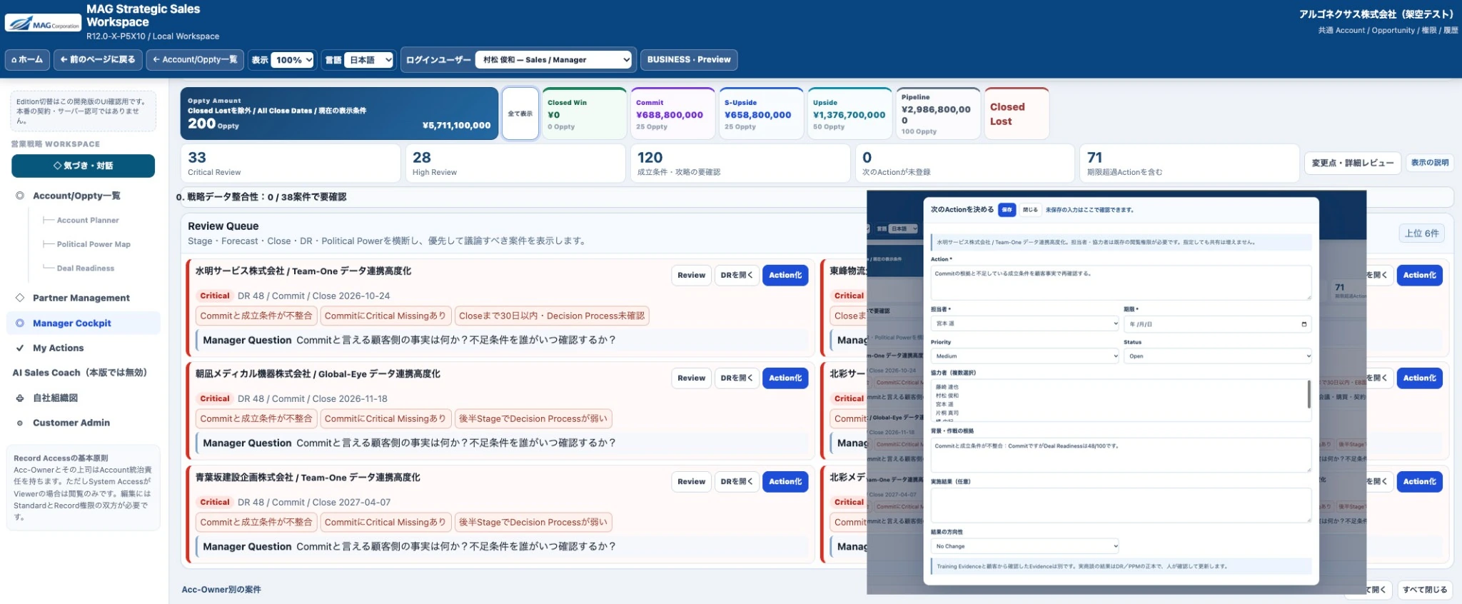 Manager Cockpit 画面